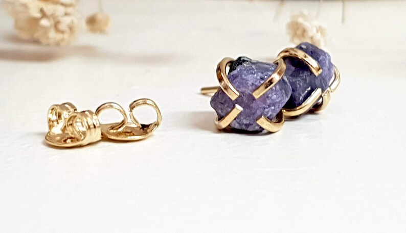 September Birthstone Raw Sapphire Gemstone Stud Earrings Natural Sapphire Jewelry Raw Sapphire Earrings September Birthstone Earrings