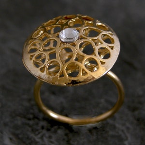Gift For Women, Edwardian Gold Ring, Engagement Ring, Gold Diamond Ring Gold Ring with Clear Swarovski Crystal, Edwardian Engagement Ring image 2