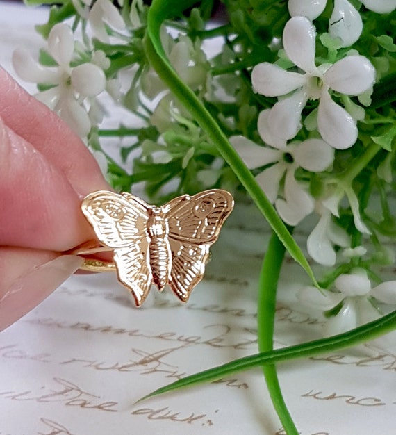 Bague Papillon Fleurie Femme - Bijou Fantaisie Doré, Style Bohème, Cadeau Anniversaire Ou Fête