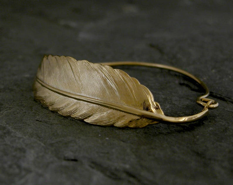 Gold Feather Cuff Bracelet, Gold Feather Bracelet, Golf Bracelet, Bridal Feather Bracelet, Dainty Feather Bracelet, Unique Feather Bracelet image 6