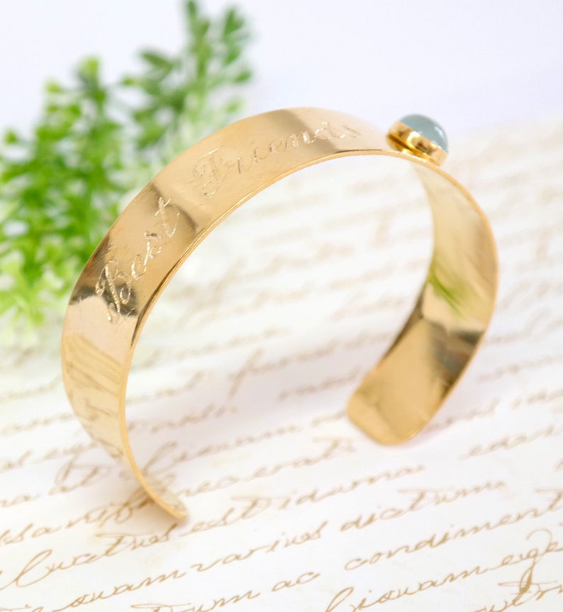 Personalized Hand Engraved Gold Bracelet, Birthstone Bangle Bracelet, Best Friend Gift, Gold Personalized Cuff, Personalized custom jewelry image 6