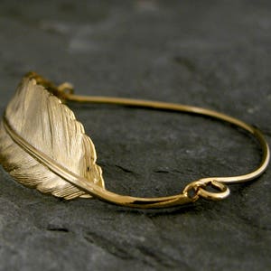 Gold Feather Cuff Bracelet, Gold Feather Bracelet, Golf Bracelet, Bridal Feather Bracelet, Dainty Feather Bracelet, Unique Feather Bracelet image 5