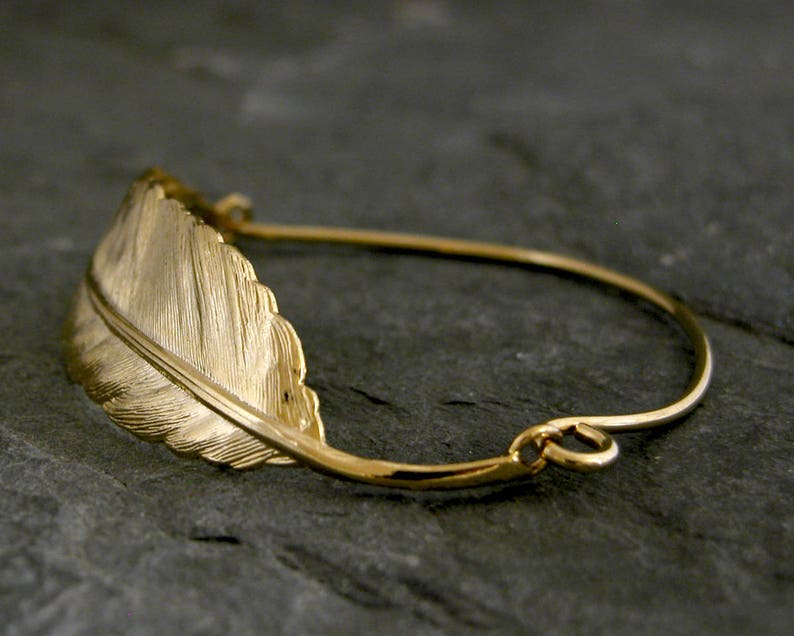 Gold Feather Cuff Bracelet, Gold Feather Bracelet, Golf Bracelet, Bridal Feather Bracelet, Dainty Feather Bracelet, Unique Feather Bracelet image 5