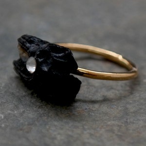 Black Lava Ring, Gold Black Stone Ring, Natural Stone, Gold Ring, Black Organic Ring, Black Lava Gemstone Gold Ring, Gemstone Jewelry image 2