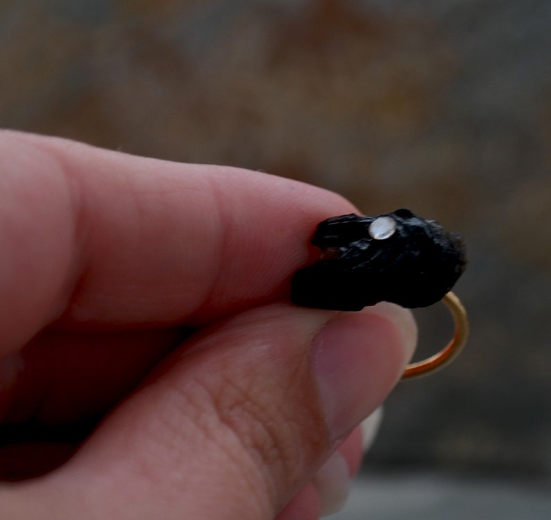 Black Lava Ring, Gold Black Stone Ring, Natural Stone, Gold Ring, Black Organic Ring, Black Lava Gemstone Gold Ring, Gemstone Jewelry image 3