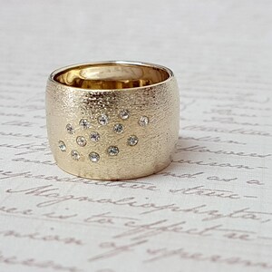 Gold Statement Ring, Unique Wedding Band, Wide Gold Band, Cubic ...