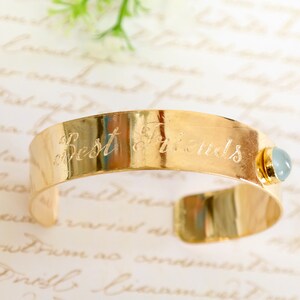 Personalized Hand Engraved Gold Bracelet, Birthstone Bangle Bracelet, Best Friend Gift, Gold Personalized Cuff, Personalized custom jewelry image 4