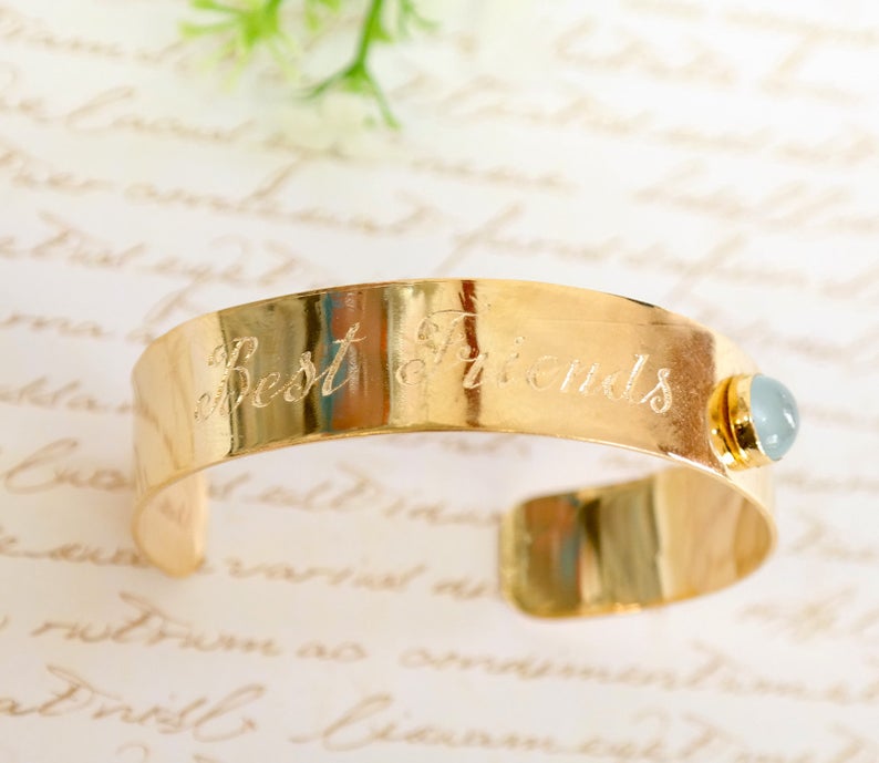 Personalized Hand Engraved Gold Bracelet, Birthstone Bangle Bracelet, Best Friend Gift, Gold Personalized Cuff, Personalized custom jewelry image 4