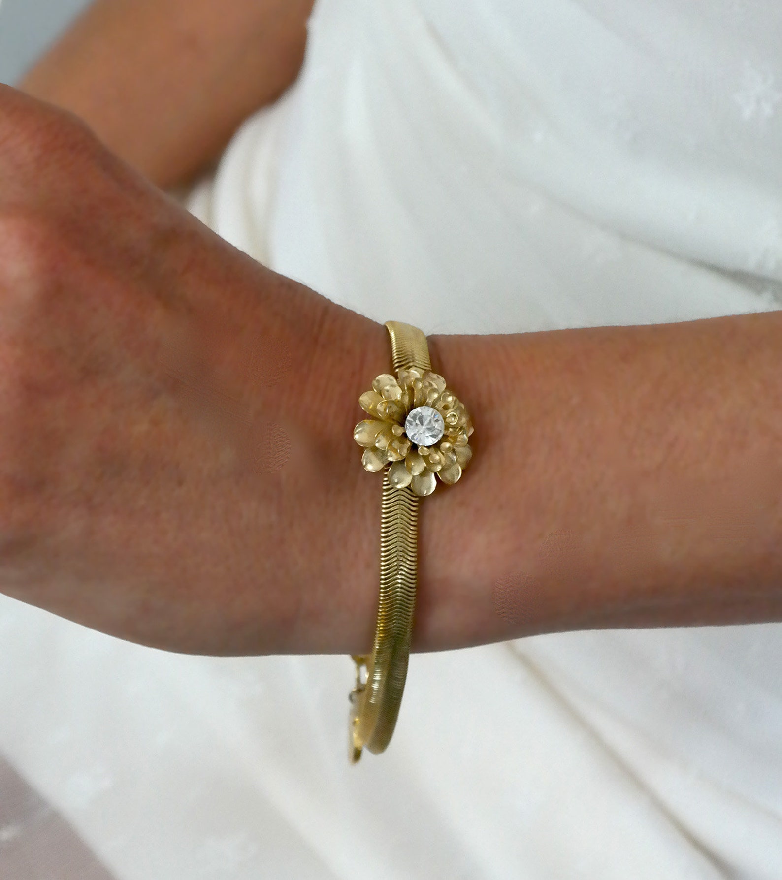 Gold Flower Bracelet Gold Flower Crystal Bridal Bracelet Etsy