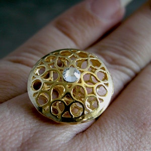 Gift For Women, Edwardian Gold Ring, Engagement Ring, Gold Diamond Ring Gold Ring with Clear Swarovski Crystal, Edwardian Engagement Ring image 4
