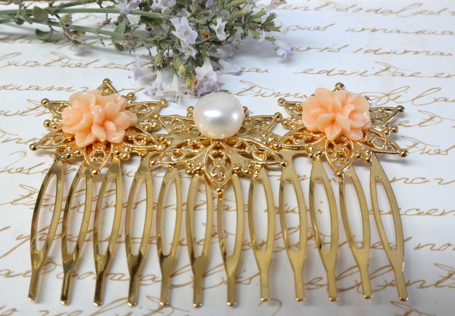 Bridal Wedding Hair Comb Vintage Style Filigree Flowers Hair Etsy Israel