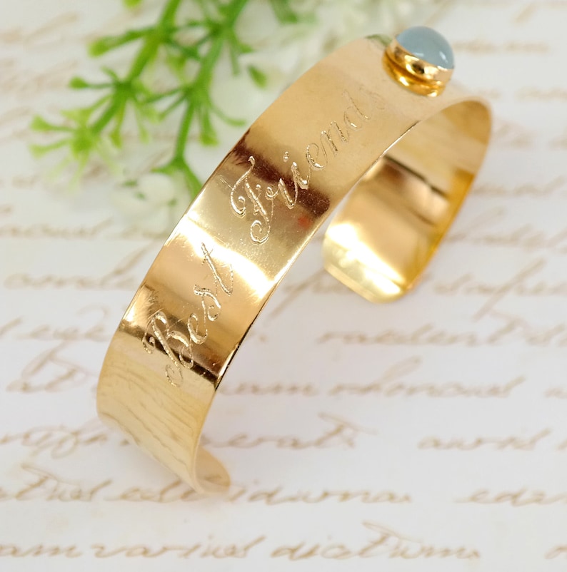 Personalized Hand Engraved Gold Bracelet, Birthstone Bangle Bracelet, Best Friend Gift, Gold Personalized Cuff, Personalized custom jewelry image 3