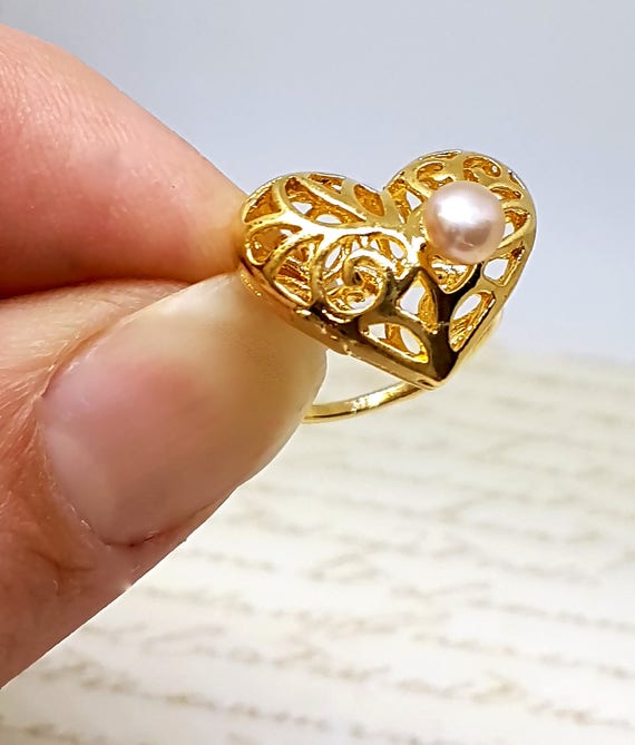 Bague coeur unique Saint Valentin bague coeur or perle bague amour or bague or perle amitie romantique cadeau Saint Valentin Etsy France