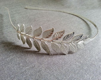 Silver Plated Leaf Headband,grecian,silver Wedding Headband  display picture 3