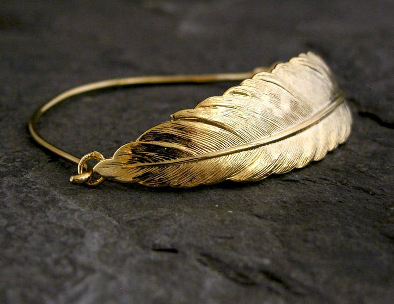 Gold Feather Cuff Bracelet, Gold Feather Bracelet, Golf Bracelet, Bridal Feather Bracelet, Dainty Feather Bracelet, Unique Feather Bracelet image 1