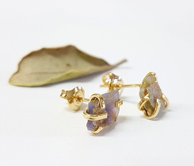 Raw opal earrings, genuine opal earrings, natural opal earrings, opal stud earrings, opal studs, opal stud earrings gold, jewelry gift idea image 4