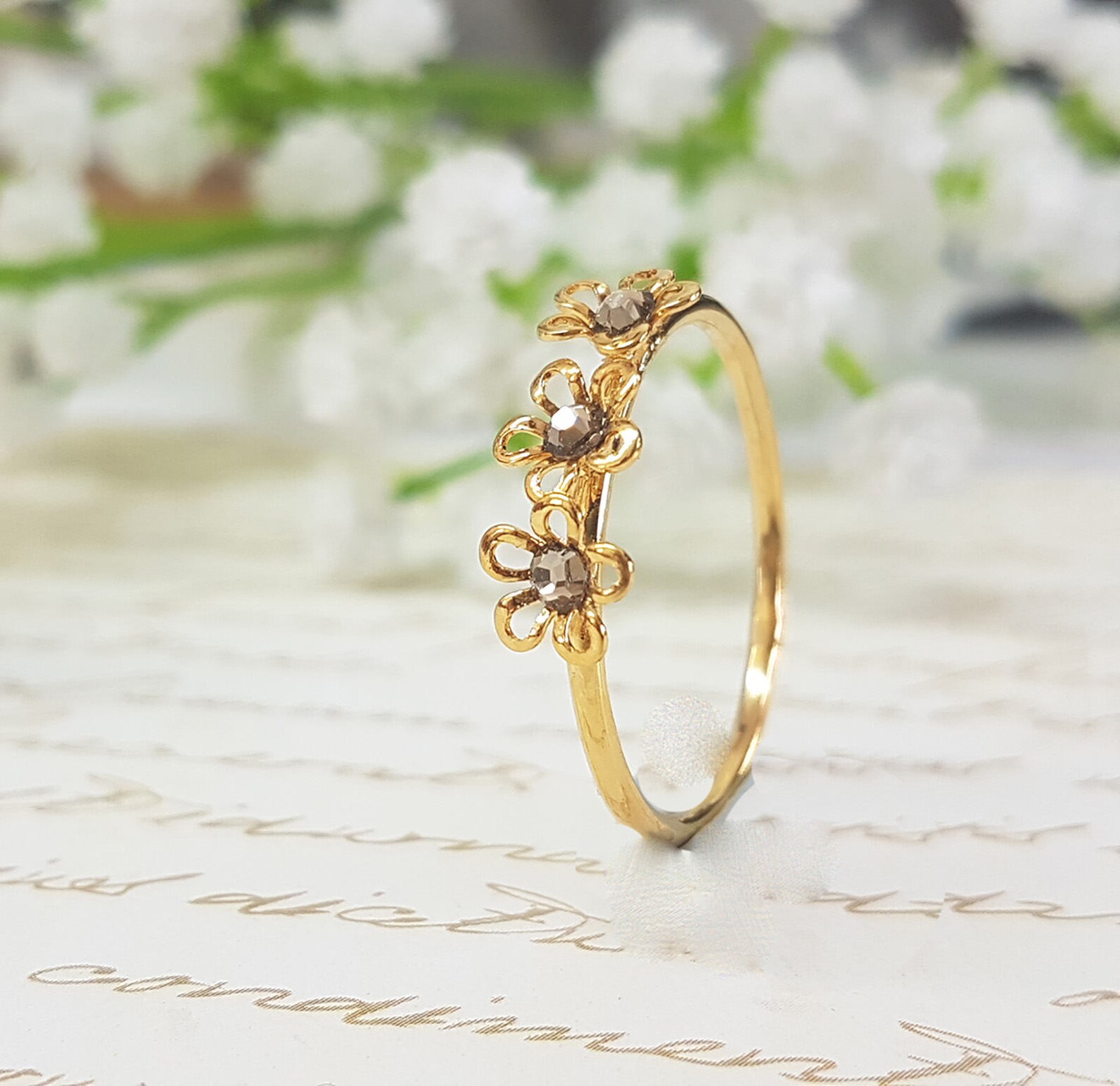 Stacking Ring Gold Ring Floral Ring Gold Flowers Ring | Etsy
