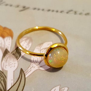 October Birthstone, Opal Gemstone Ring, Natural Gemstone Ring, Delicate Gold Ring, Stacking Opal Ring, Birthstone Ring, Dainty Gold Ring image 3