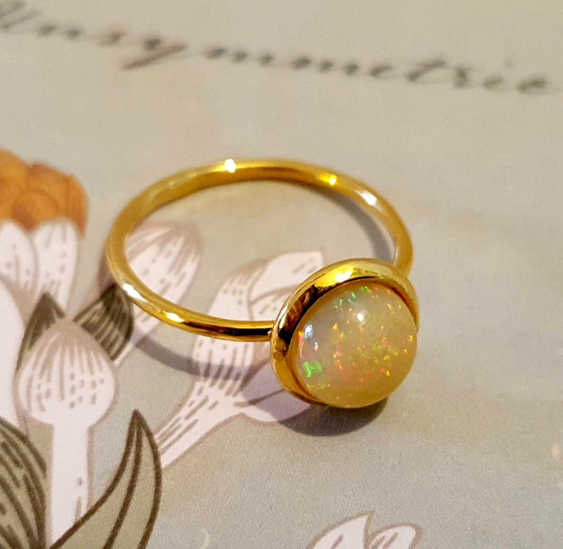 October Birthstone, Opal Gemstone Ring, Natural Gemstone Ring, Delicate Gold Ring, Stacking Opal Ring, Birthstone Ring, Dainty Gold Ring image 3