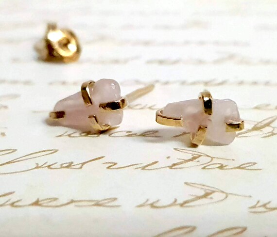 Raw Rose Quartz Stud Earrings, Rose Quartz Jewelry, Rose  display picture 1