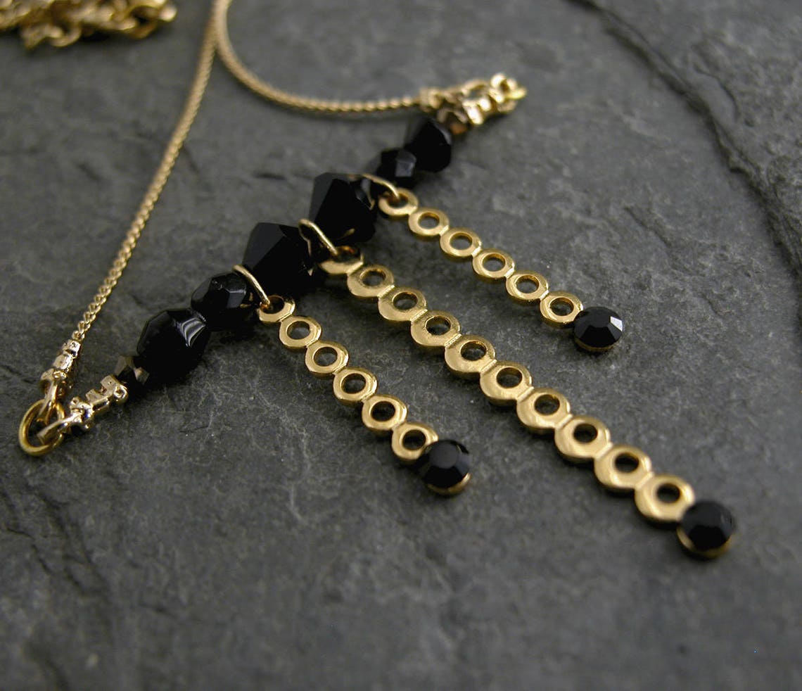 Unique Gift For Her Gold Black Necklace Black Gold Necklace Etsy