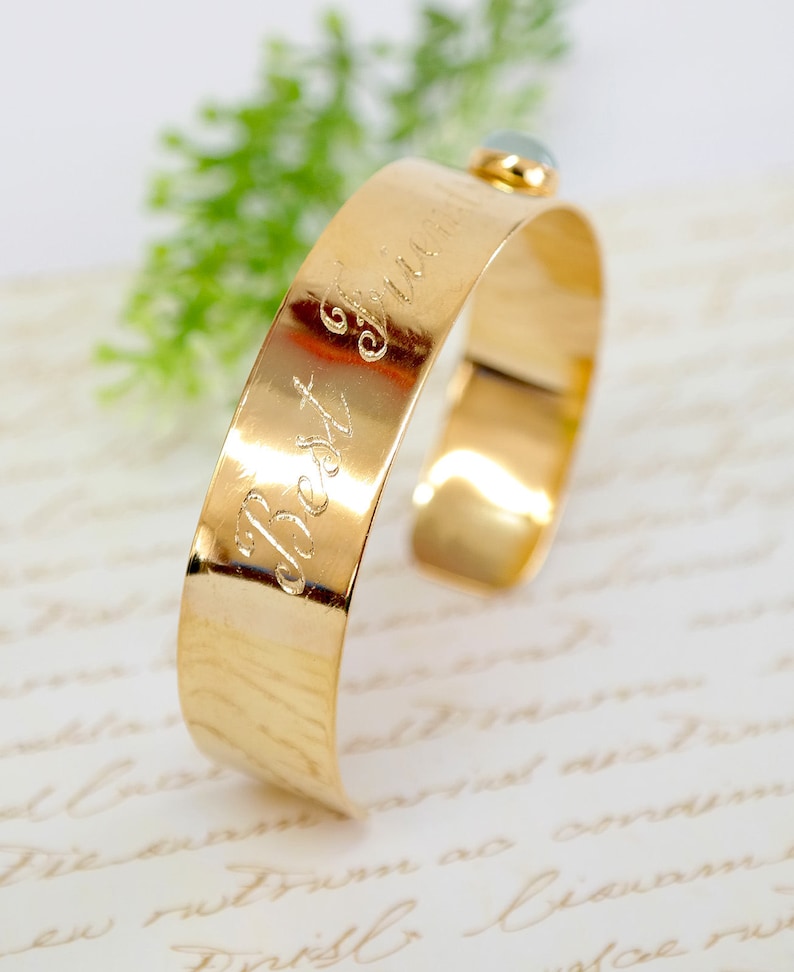 Personalized Hand Engraved Gold Bracelet, Birthstone Bangle Bracelet, Best Friend Gift, Gold Personalized Cuff, Personalized custom jewelry image 5