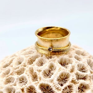 Wide Gold Ring, Cubic Zirconia Gold Spinner Ring, Wide Gold Band Ring, Unique Wedding Band, Wedding Spinner Band, Spinner Wedding Ring