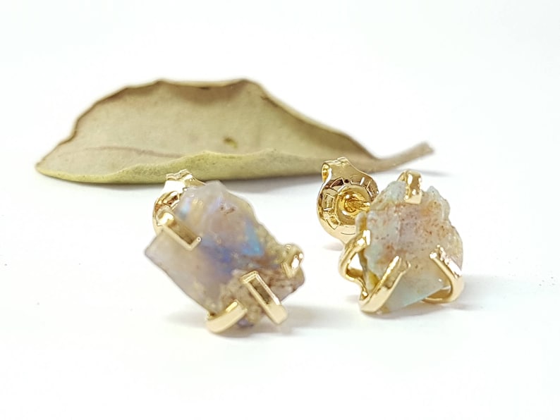 Raw opal earrings, genuine opal earrings, natural opal earrings, opal stud earrings, opal studs, opal stud earrings gold, jewelry gift idea image 9