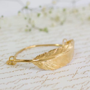 Gold Feather Cuff Bracelet, Gold Feather Bracelet, Golf Bracelet, Bridal Feather Bracelet, Dainty Feather Bracelet, Unique Feather Bracelet image 7