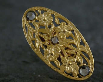 Statement Gold Ring Ring, Crystal Oval Ring, Gold Filigree Ring, Adjustable Ring, Art Deco Jewelry, Unique Gift for Her, Statement Jewelry
