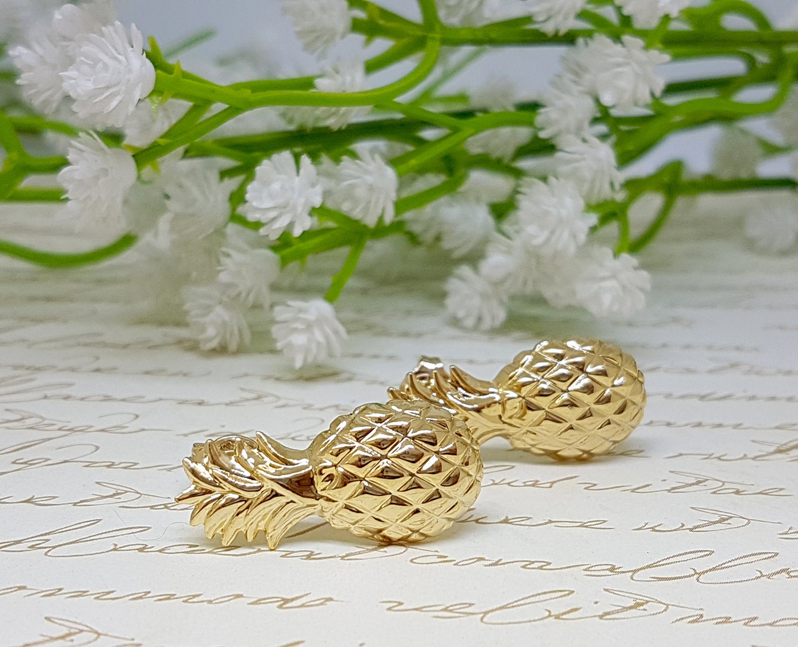 Pineapple Stud Earrings Pineapple Earrings Gold Pineapple Etsy