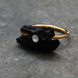 Black Lava Ring, Gold Black Stone Ring, Natural Stone, Gold Ring, Black Organic Ring, Black Lava Gemstone Gold Ring, Gemstone Jewelry image 1