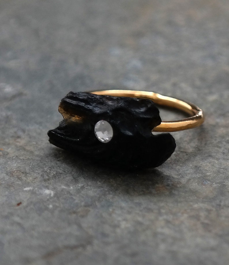 Black Lava Ring, Gold Black Stone Ring, Natural Stone, Gold Ring, Black Organic Ring, Black Lava Gemstone Gold Ring, Gemstone Jewelry image 1