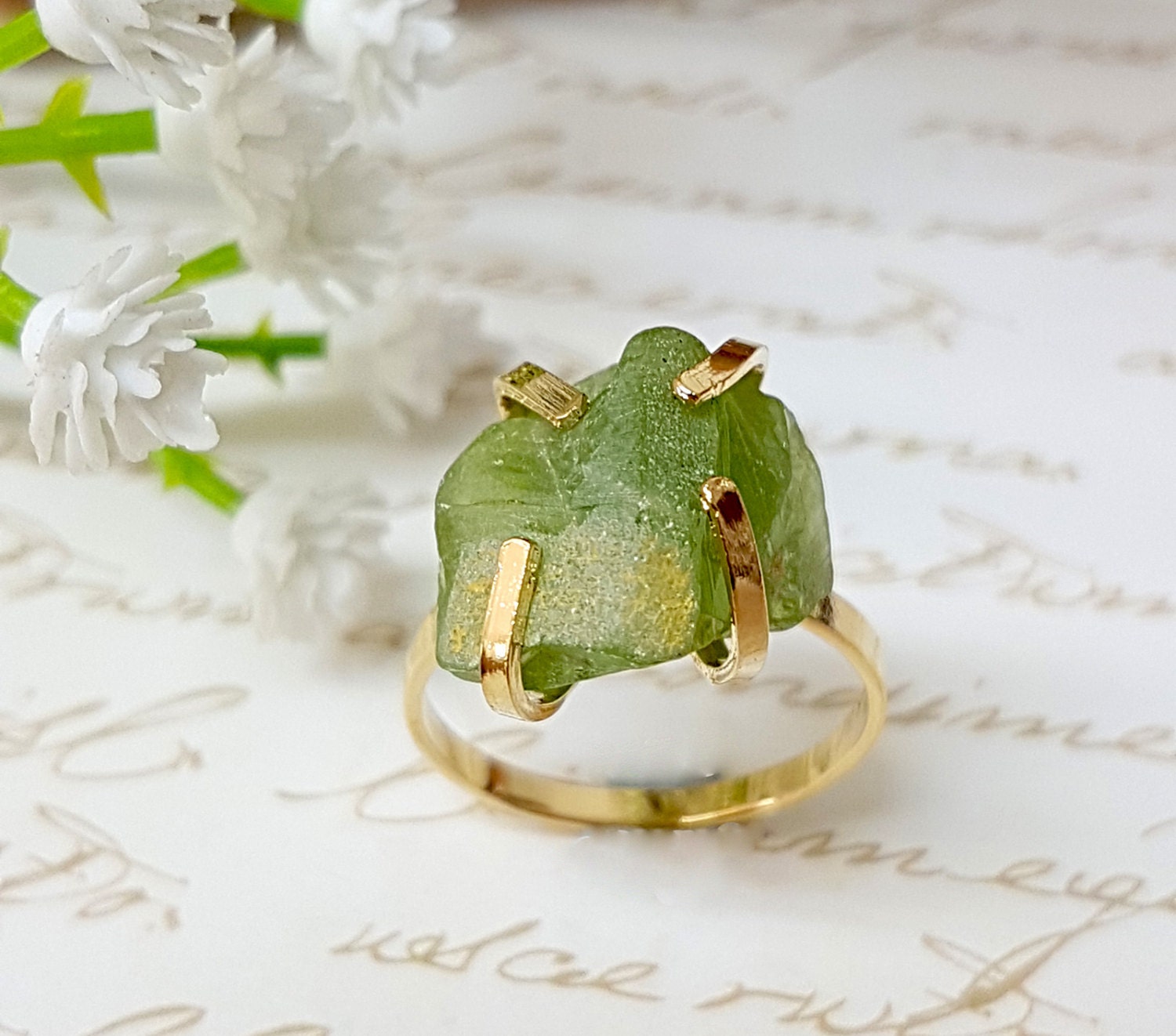 Custom Peridot Ring in Gold - Gardens of the Sun