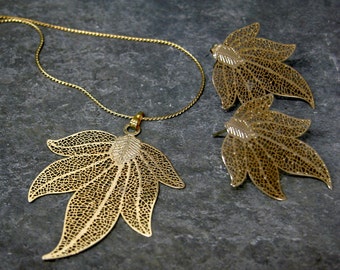 Wedding Jewelry, Women's Gift, Leaf Jewelry Set, Gold Leaf jewelry Set , Bridesmaid Earrings Gold Bridesmaid Necklace Bridesmaid Jewelry Set