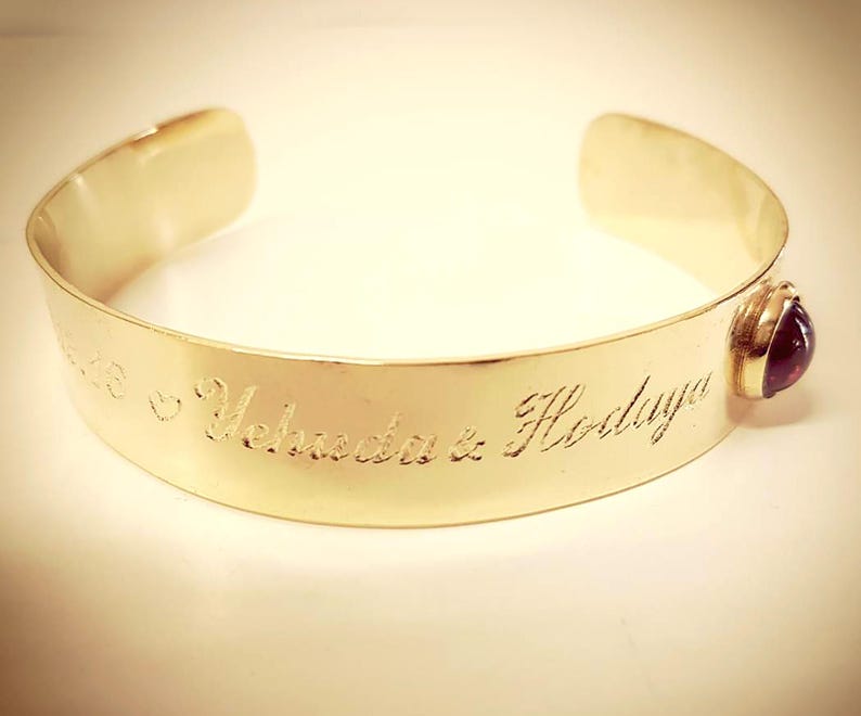 Personalized Hand Engraved Gold Bracelet, Birthstone Bangle Bracelet, Best Friend Gift, Gold Personalized Cuff, Personalized custom jewelry image 8
