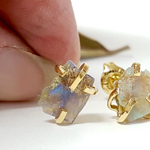 Raw opal earrings, genuine opal earrings, natural opal earrings, opal stud earrings, opal studs, opal stud earrings gold, jewelry gift idea image 3