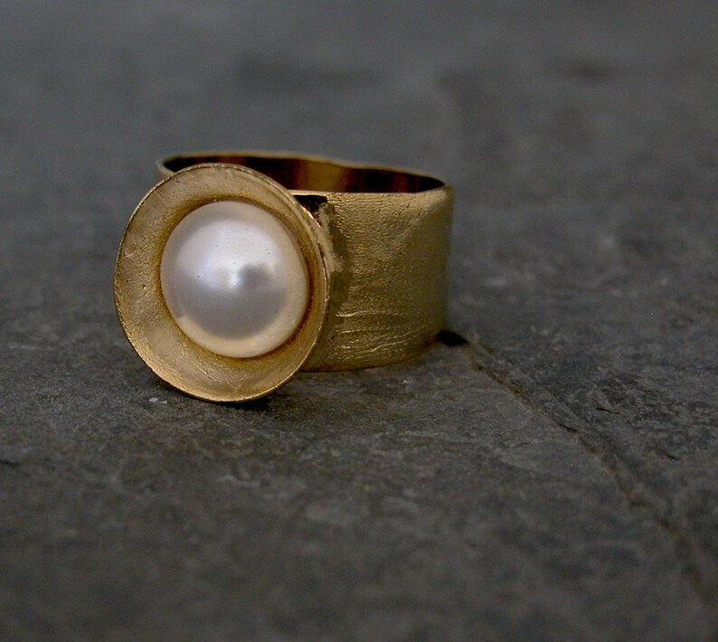 Unique Pearl Rings Unique Gold Pearl Engagement Ring, Matte Gold Ring, Unique Engagement ...