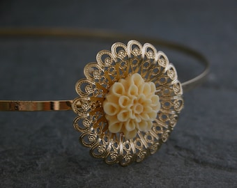 Gold Floral Wedding Hair Piece, Wedding Hair Accessories, Gold Bridal Head Piece, Gold Headband, Bridal Hair Accessory, Edwardian Headband