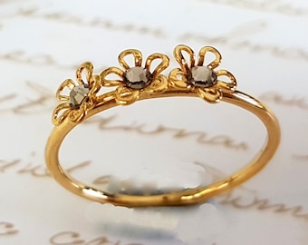 Stacking Ring, Gold Ring, Floral Ring ,Gold Flowers Ring, Flower Ring, Stackable Ring, Swarovski Jewelry