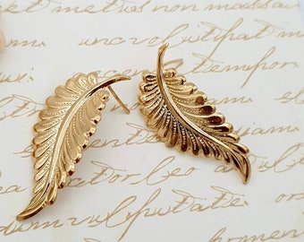 Bridal Leaf Earrings, Gold wedding Jewelry, Golden Leaf, Gold Leaf, Gold Leaf Earrings, Gold Studs, Gold Earrings, Leaves Earrings,