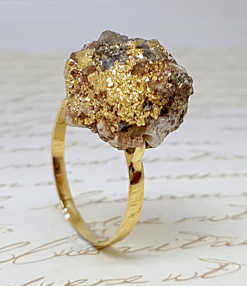 Pyrite Gold Ring Raw Pyrite Ring Raw Crystal Ring Fools Etsy