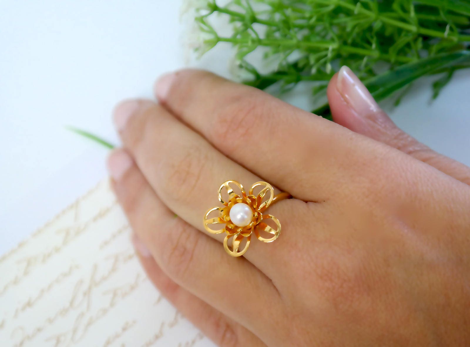 Flower Pearl Ring Flower Pearl Ring