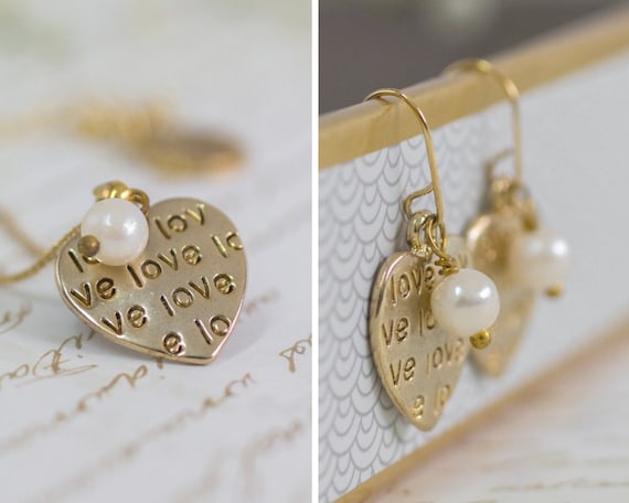 Heart Jewelry Set, Heart Jewelry Set, Pearls Jewelry Set, Heart Necklace and Earring Set, Heart Necklace, Heart Earrings, Charm Jewelry Set