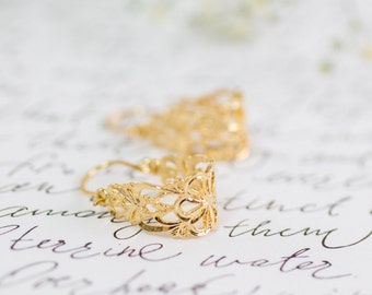 Lace Earrings, Bridesmaid Earrings, Filigree Earrings, Gold Earrings, Gold Lace Earrings, Victorian Style Earrings, Unique Earrings