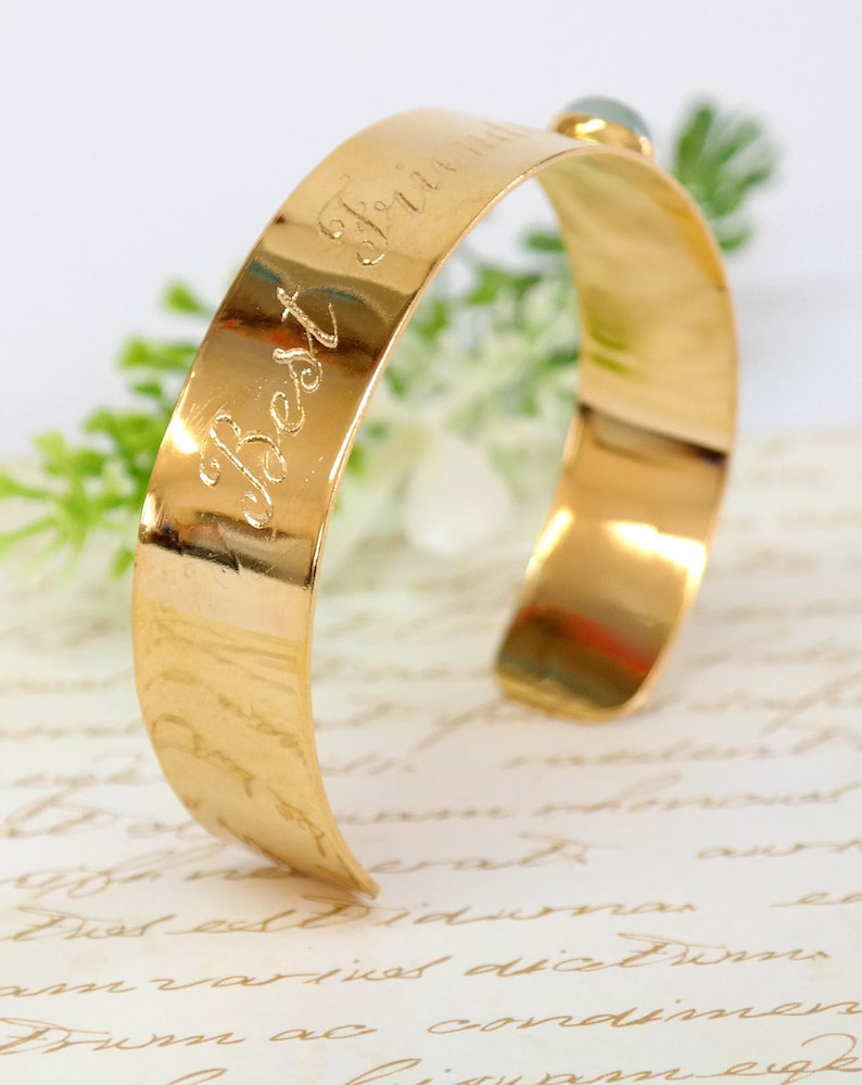 Personalized Hand Engraved Gold Bracelet, Birthstone Bangle Bracelet, Best Friend Gift, Gold Personalized Cuff, Personalized custom jewelry image 7
