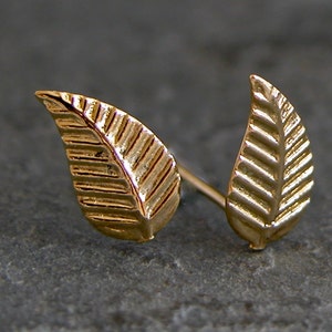 Gold leaf earrings, leaf stud earrings, leaf studs, leaf jewelry, nature earrings, gold studs, fall leaf earrings, autumn earrings image 1