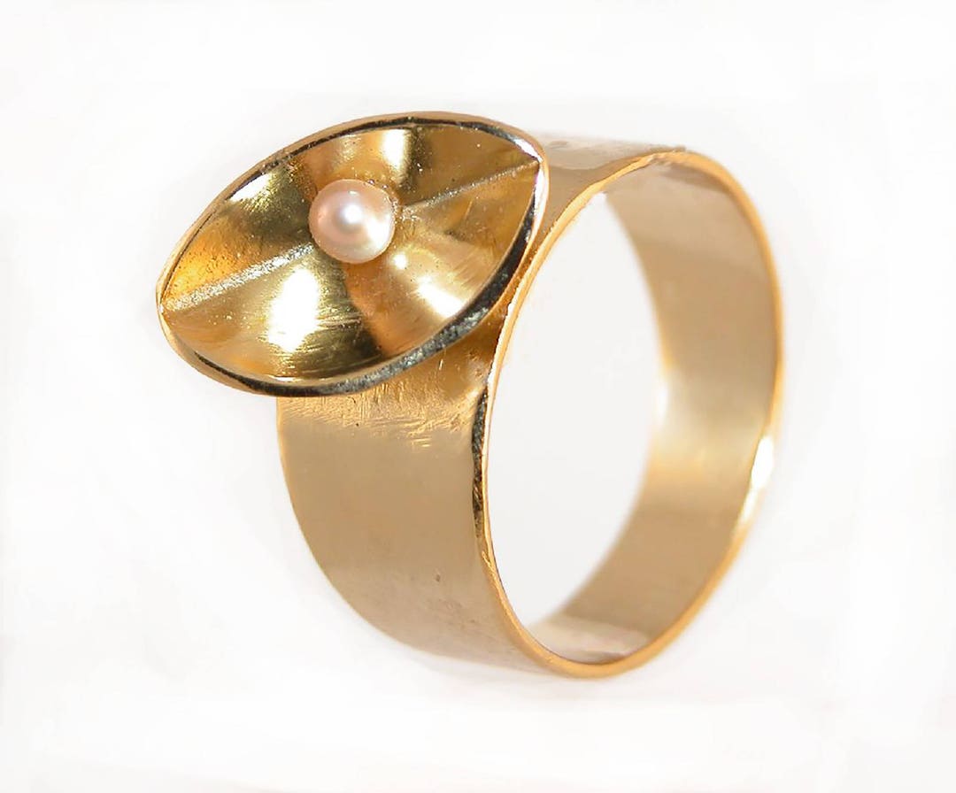Gold Pearl Ring, Freshwater Pearl Ring, Natural Pearl Ring, Romantic ...