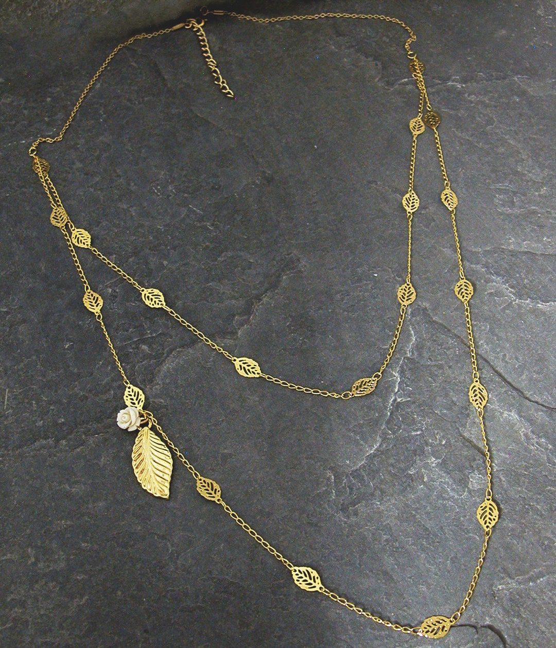 Layered Necklace, Layered Gold Necklace, Gold Leaf Necklace, Gold ...