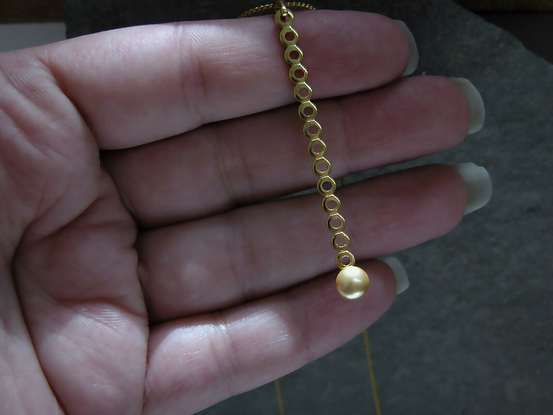 Harrodsburg Long Link Necklace with Pearl Gold
